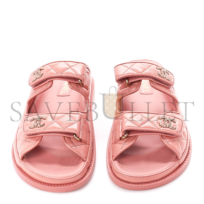 Ch**el lambskin quilted velcro dad chain cc slide sandals